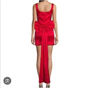 Allison & Kelly Red Satin Square Neck Mini Back & Bow Train Dress- Size L -NWT